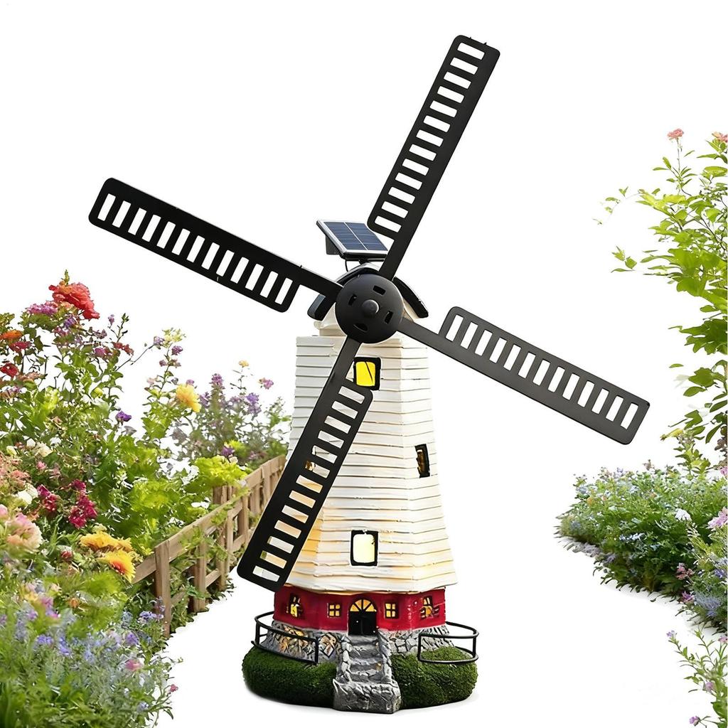 Solar Light House Decorative LED Wind Mill Figurine Solar Powered Lighted Windmill Statue For Garden Yard Backyard Pathway