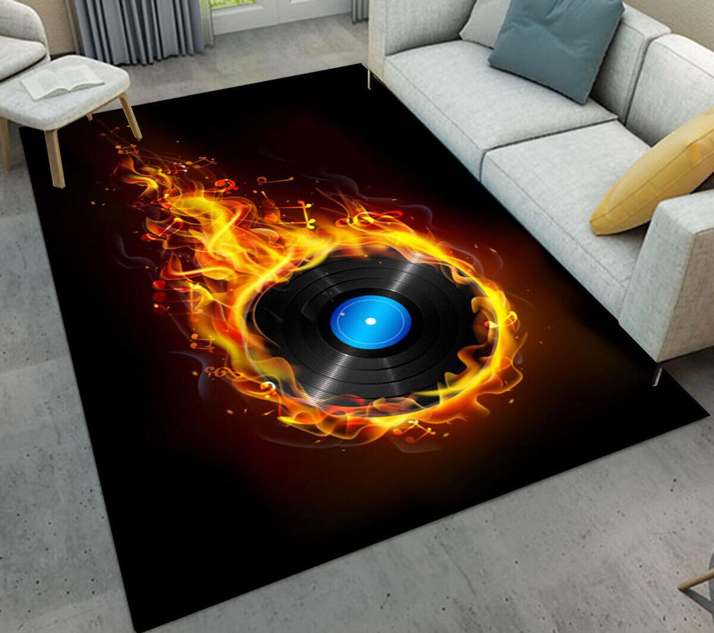 Record Area Rug CD Card Living Room Rugs Vintage Disc Print Decor Doormat Music Theme Carpet Non Slip Soft Indoor Floor Mat