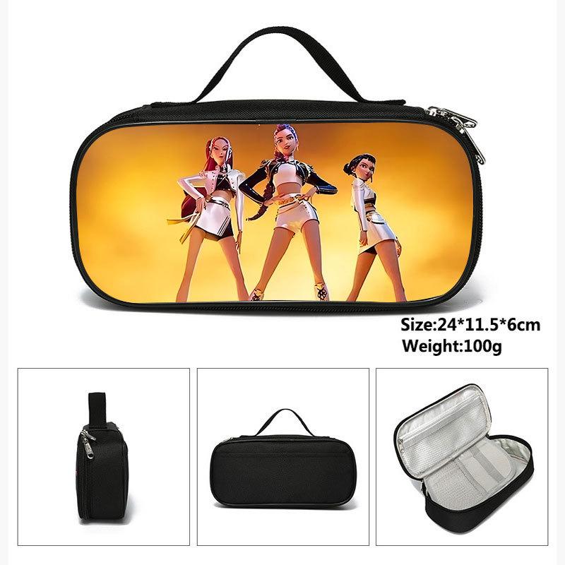 Huntrix Kpop Student Blue Compartmentary Pencil Bag Kpop Witch Hunter Student Storage Stationery Bag Pencil Bag
