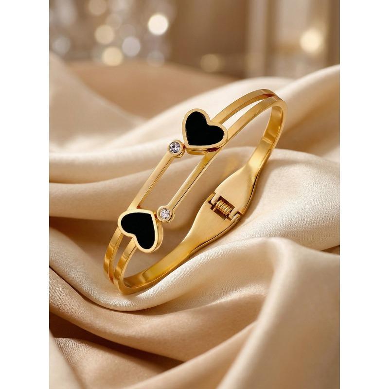 Steel Bracelet Eco-friendly Steel Zircon Shell Heart Shaped Titanium Steel Bracelet One Size(18CM~21CM)