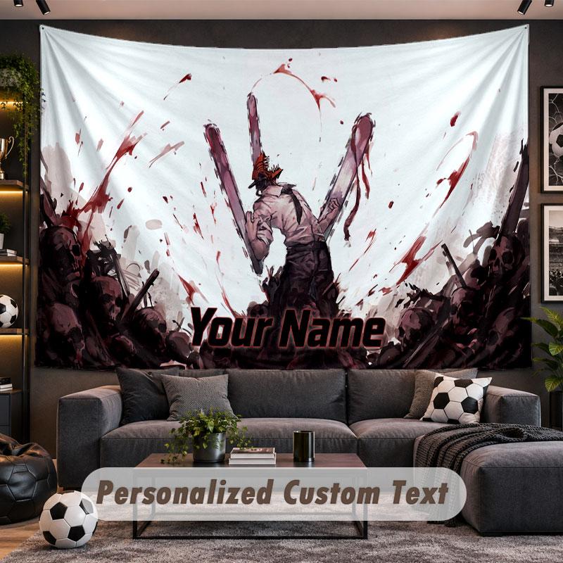 Wall Hanging Tapestry Custom NameChainsaw Man Pattern Personalized Printed Fabric Wall Decor