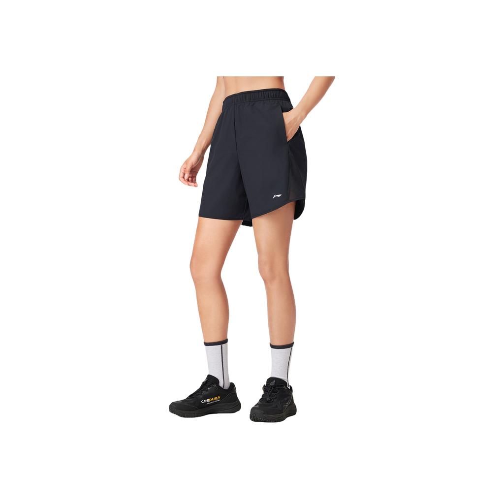 Li Ning Fitness Series Einfarbige Atmungsaktive Vielseitige Fünf-Punkt-Sportshorts für Damen Schwarz AKSV442-1