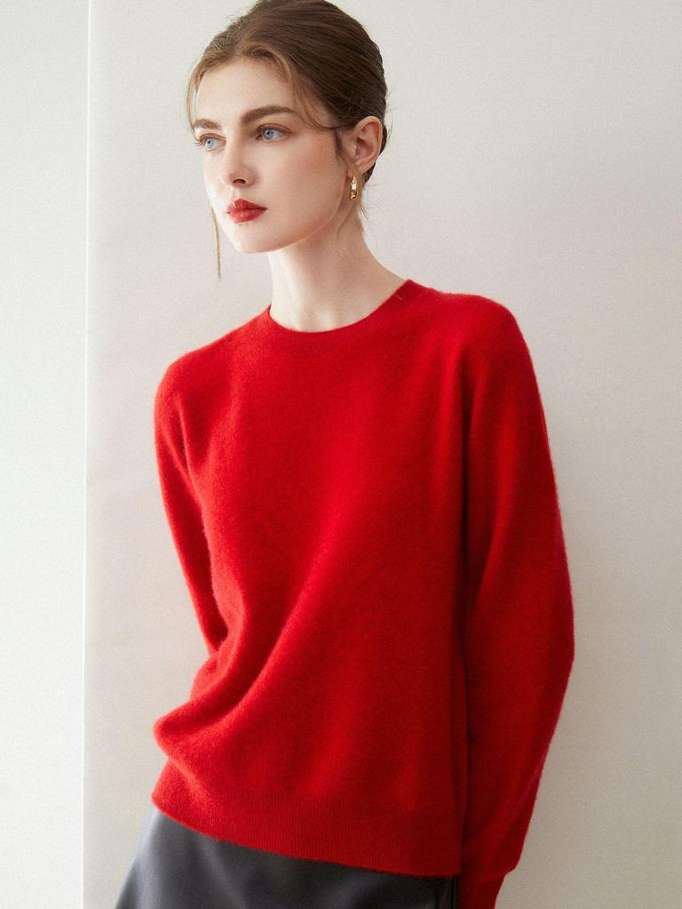 100% Pure Cashmere Women's Pullover: Round Neck, Loose, Slim-Fit, Soft Sweater for Autumn/Winter