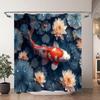 Chinesische Japanische Koi Tuschemalerei Duschvorhang Rot Kirschblüte Welle Fisch Aquarellmalerei Badevorhänge Badezimmerdekor