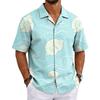 Men's Hawaiian Print Cuban Collar Shirt Short Sleeve Button Down Casual Beach Shirt Lightweight Breathable Fabric for Summer