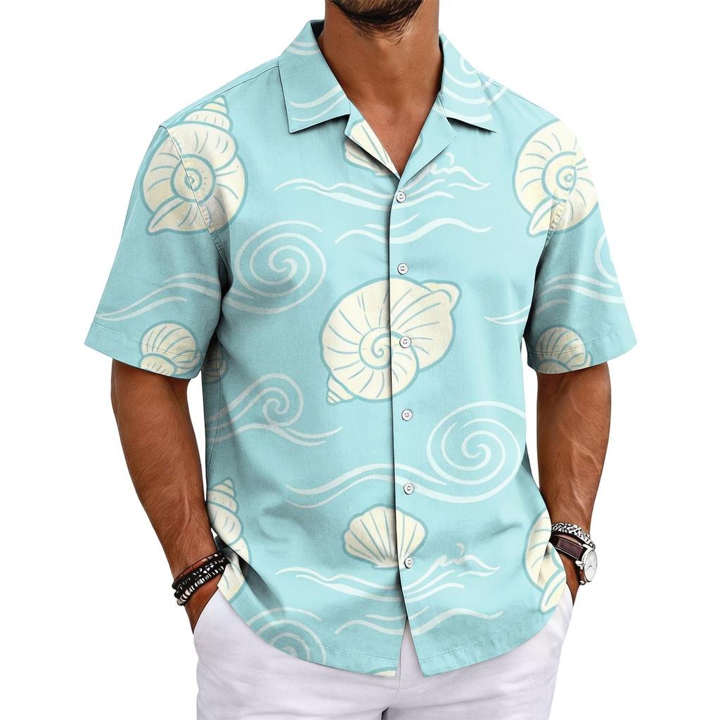 Men's Hawaiian Print Cuban Collar Shirt Short Sleeve Button Down Casual Beach Shirt Lightweight Breathable Fabric for Summer