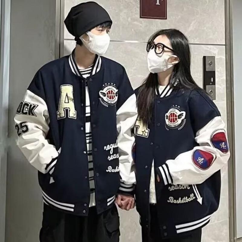 

Men s Embroidered Cross-Stitch Patchwork Baseball Jacket - Trendy Autumn/Winter Outerwear 2XL темно-синього кольору