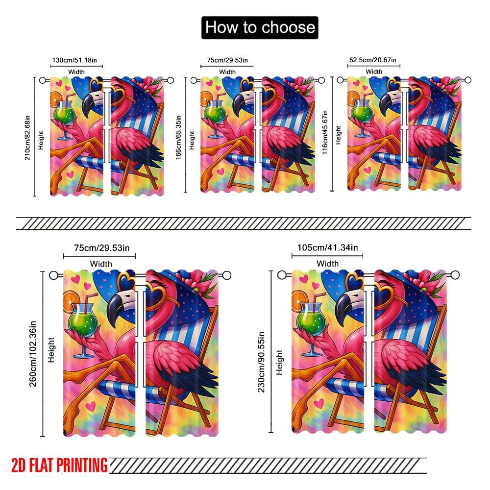 2pcs,2D plane printing Curtains&Window Treatment Relaxing Flamingo Versatile 100% Polyester (without rod) Outdoor Decorations