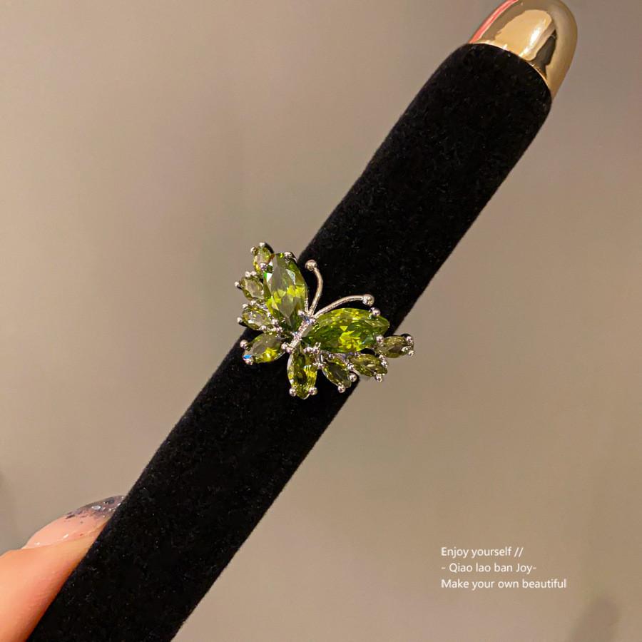 Butterfly Open Ring For Women With Cubic Zirconia Silver Green Fashion Jewelry