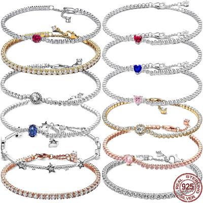 Bracciale Tennis Cuore in Argento 925 con Stelle in Zircone, Fascino Lussuoso, Regalo per Lei