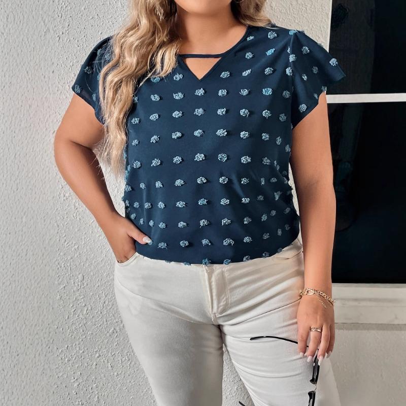Dámská móda plus size Nový volný top s polovičním rukávem páví modré barvy