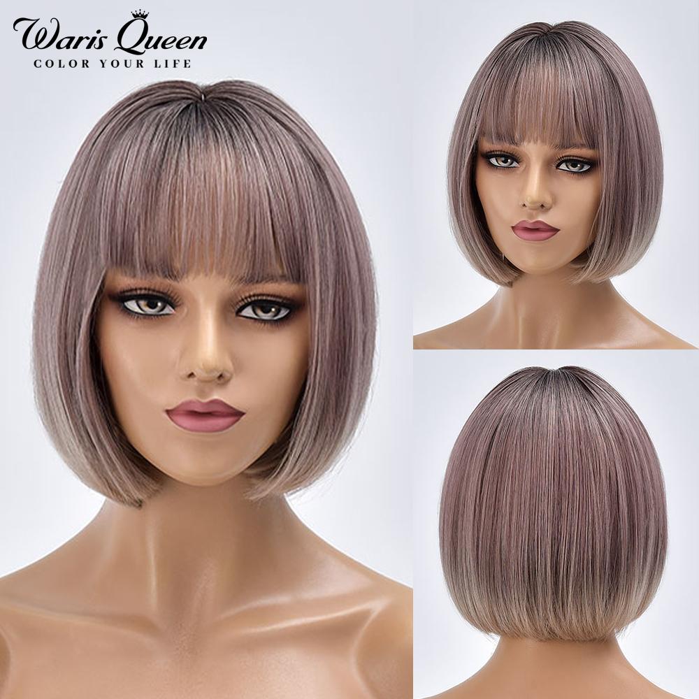Blonde Red Short Bob Wig Synthetic Wig For Women With Bangs Lolita Cosplay Party Natural Hair Heat Resistant Fiber Wigs