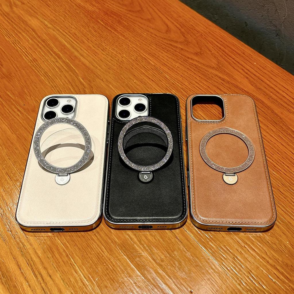 Glitter Magnetic Leather Stand Case for iPhone 17 Pro Max & 16 - Drop-Proof Protective