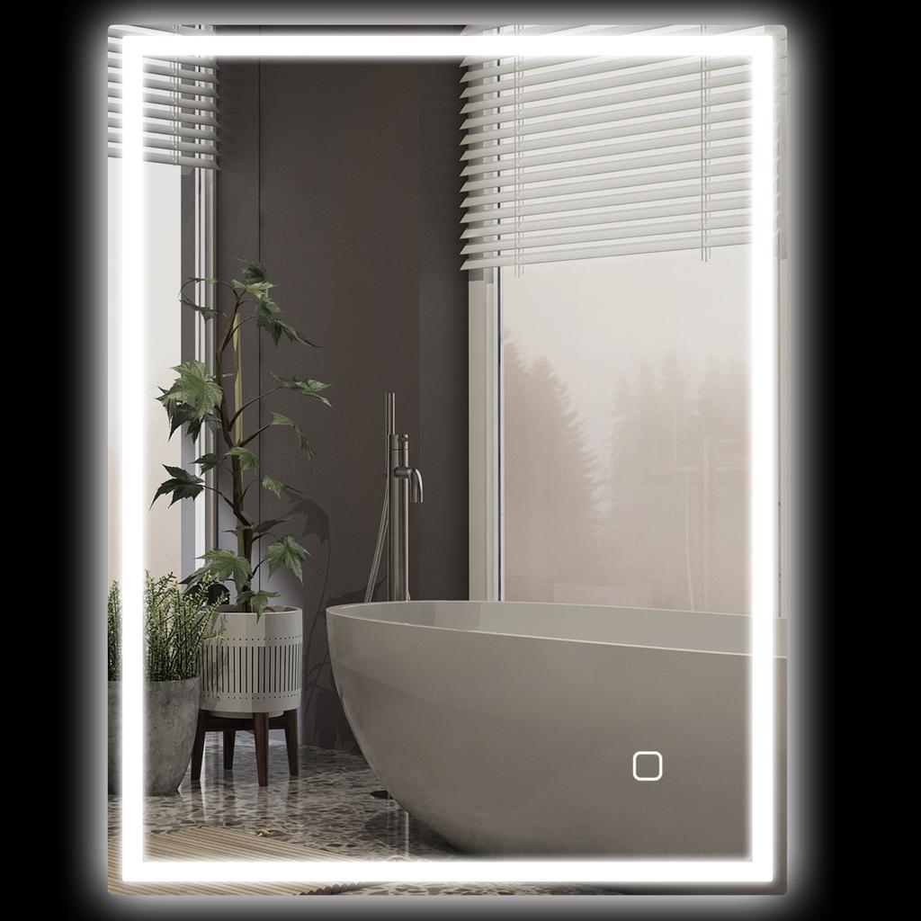 90 x 70cm LED Badkamerspiegel met Verlichting, Dimbaar Make-upspiegel, Kaptafelspiegel met 3 Kleuren, Slimme Touch, Anti-Mist