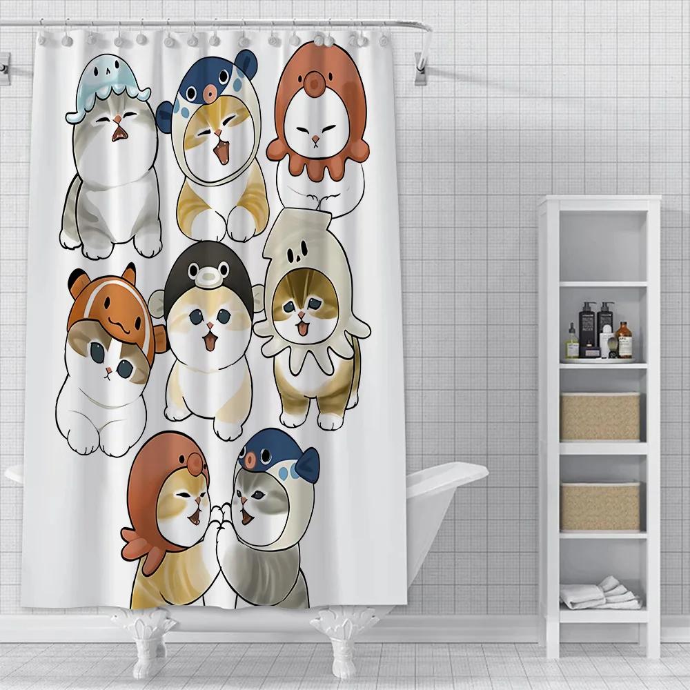 Cute Animal Characters Waterproof Shower Curtain - Fun and Whimsical Design with Cats,Sharks &Seals for a Playful Bathroom Decor