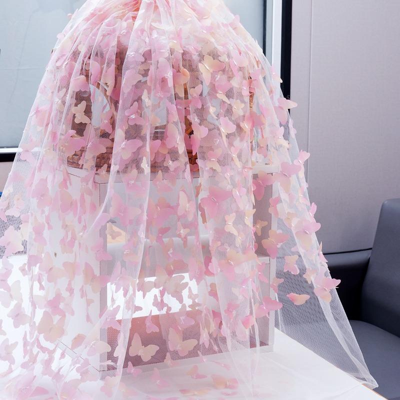 1/3/5 Yards Tulle Embroidery Butterfly Organza Fabric for Wedding Birthday Party Dress Fabric DIY Background Decoration