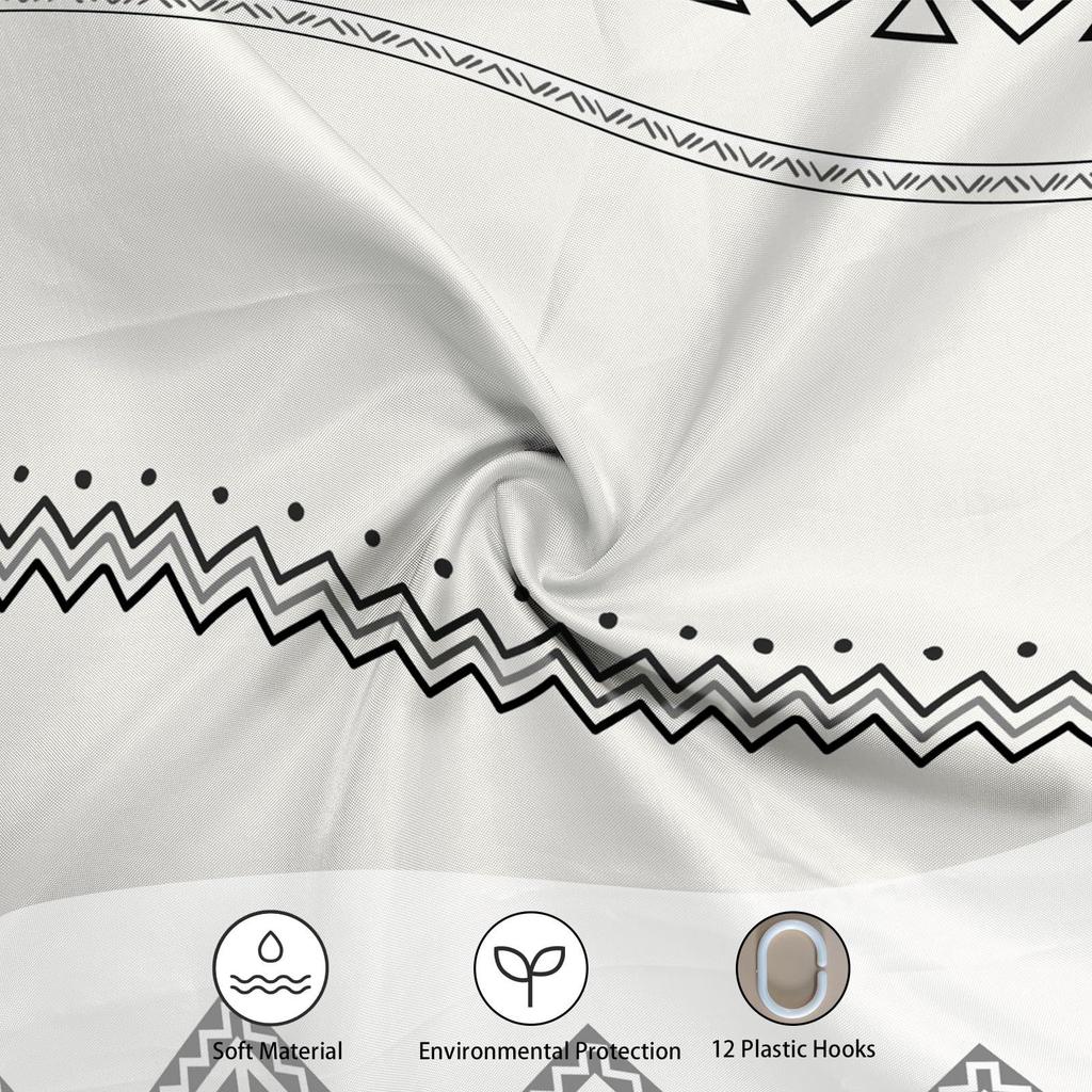 Set de perdele de duș boeme alb-negru, modern, de fermă, minimalist, cu modele geometrice abstracte, cu cârlige