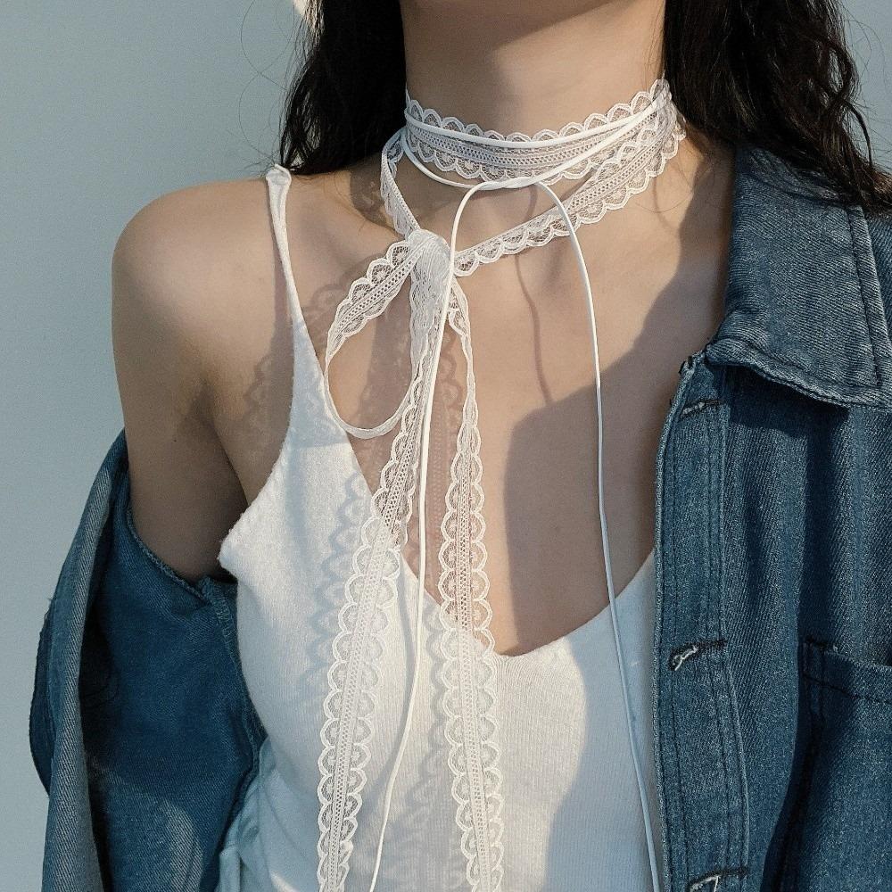 

New Gothic Lace Choker Layered Design Ballet Style Lace Strap Y2k Stacked Clavicle Chain Women