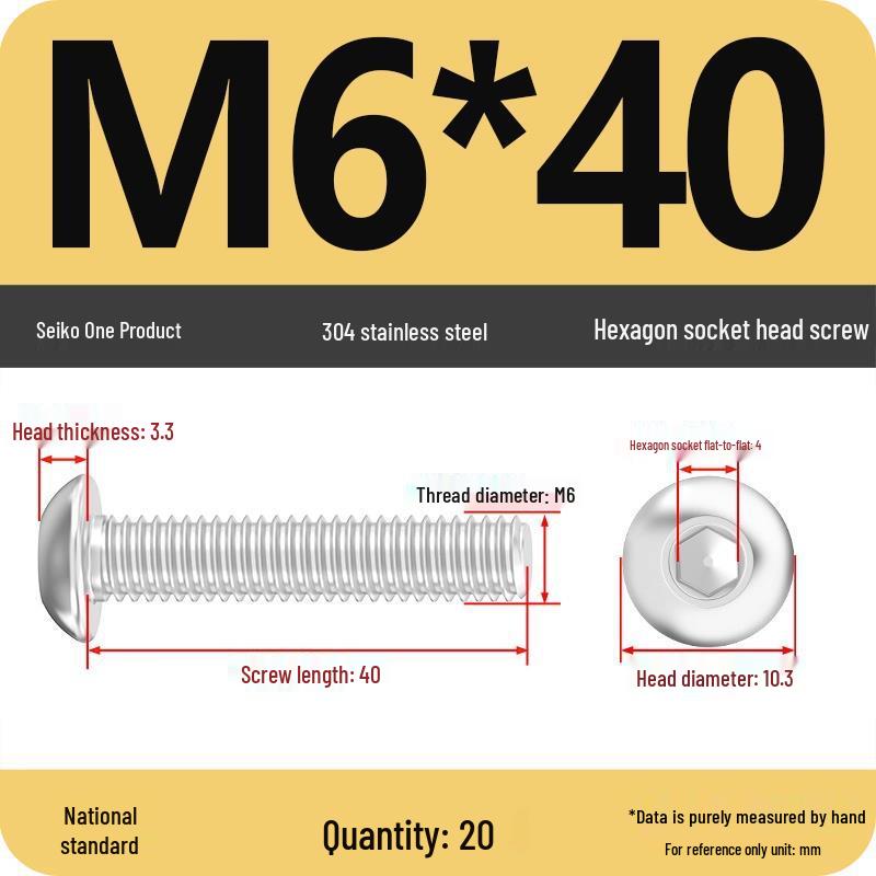 304 Stainless Steel Pan, Half, and Round Head Hexagon Screws (M2-M12)