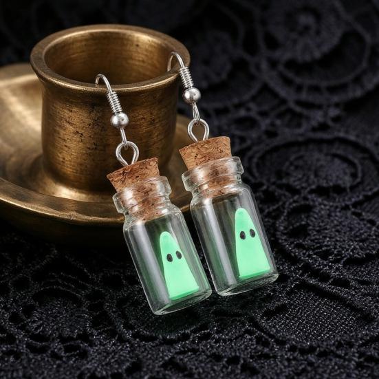 Retro Alternative Necklace Glow Ghost Necklace, Glow-in-The-Dark Bottle Pendant, Cute Unique Earrings Earrings, Gothic Halloween Jewelry for Women Men