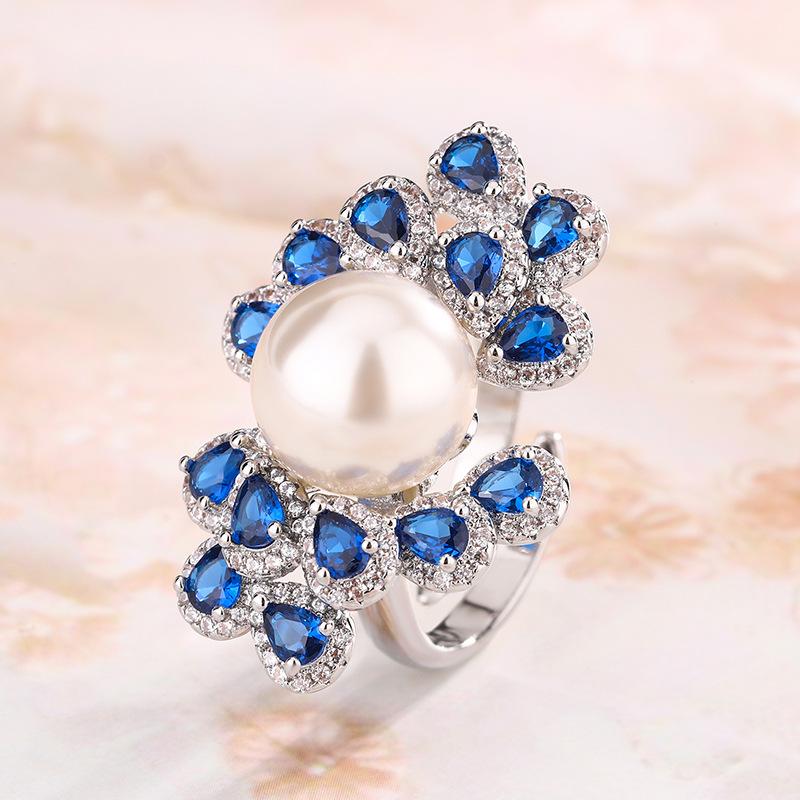 Γυναικείο μαργαριταρένιο δαχτυλίδι με χάλκινη επίστρωση πλατίνα μπλε Jianchang μαργαριταρένιο δαχτυλίδι Γκρι χάντρα Κίτρινη χάντρα Μπλε σπινέλ Γυναικείο μαργαριτάρι δαχτυλίδι