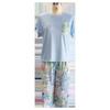 Loose casual style loungewear printed knitted cotton round neck short-sleeved cropped pants pajamas women's suit
