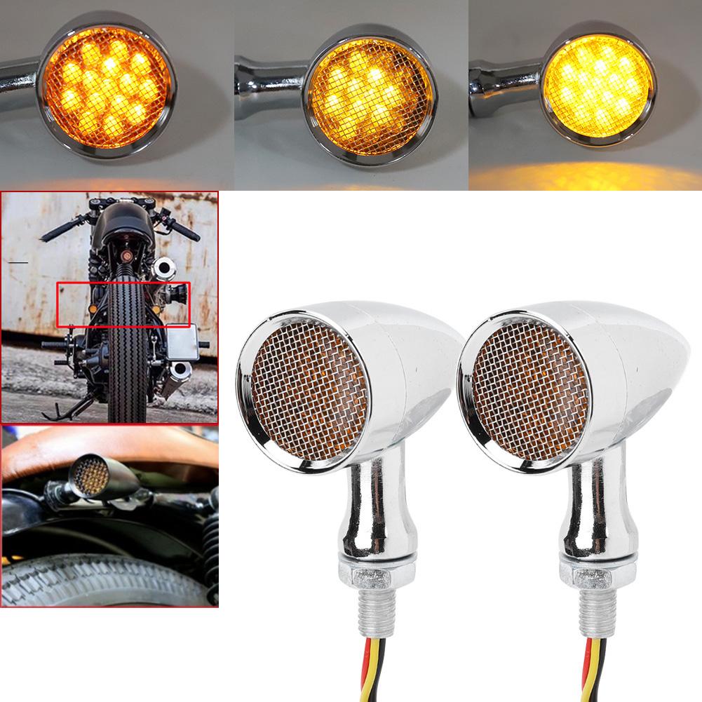 2Pcs Motorcycle Turn Signal Lamp Brake Light Vintage Grille Modification AccessoryWhite