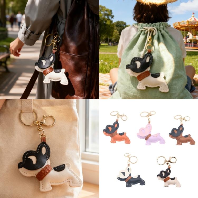 Adorable French Bulldog Leather Keychain Lovely Accessory Gift for Animal Lovers Present Fashion Accessory