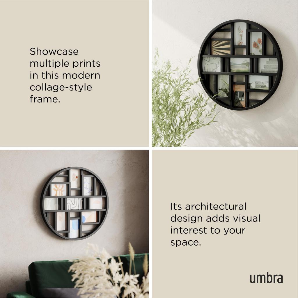 Umbra LUNA Photo Frame, Black, 9-Panel, Multi-Plate Photo Display