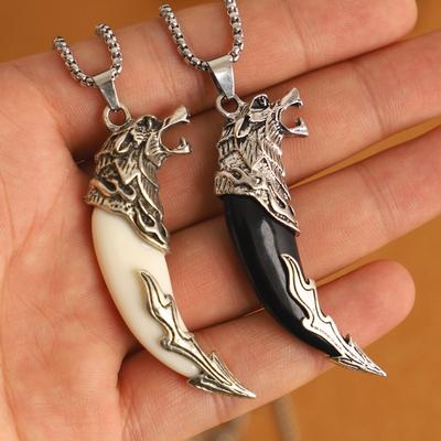 Men's Punk Necklace, Wolf-tooth Pendant Necklace, Snake Chain Decoration, Men's Necklace