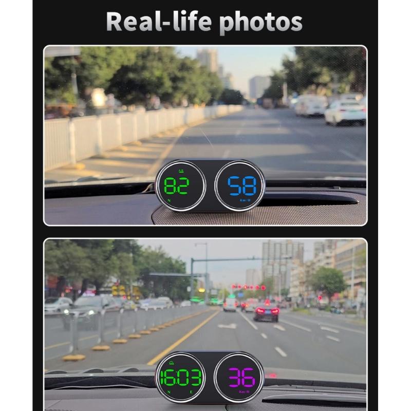 Twin Dial Car Speed Display MPH Dashboard Monitor with Type-C Controls for Daily Commute and Road Trip Driving Use
