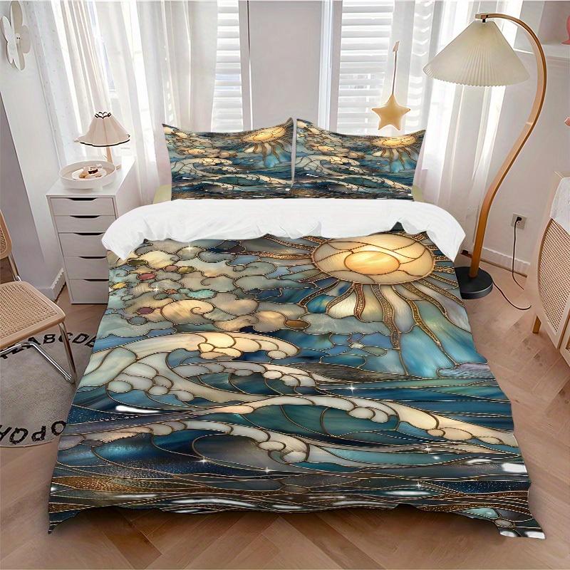 

3pcs Ocean Waves Soft Comfortable Bedding set, For Bedroom, Guest Room And Dorm, All - Season Use, High-Definition Printing103 135x200cm