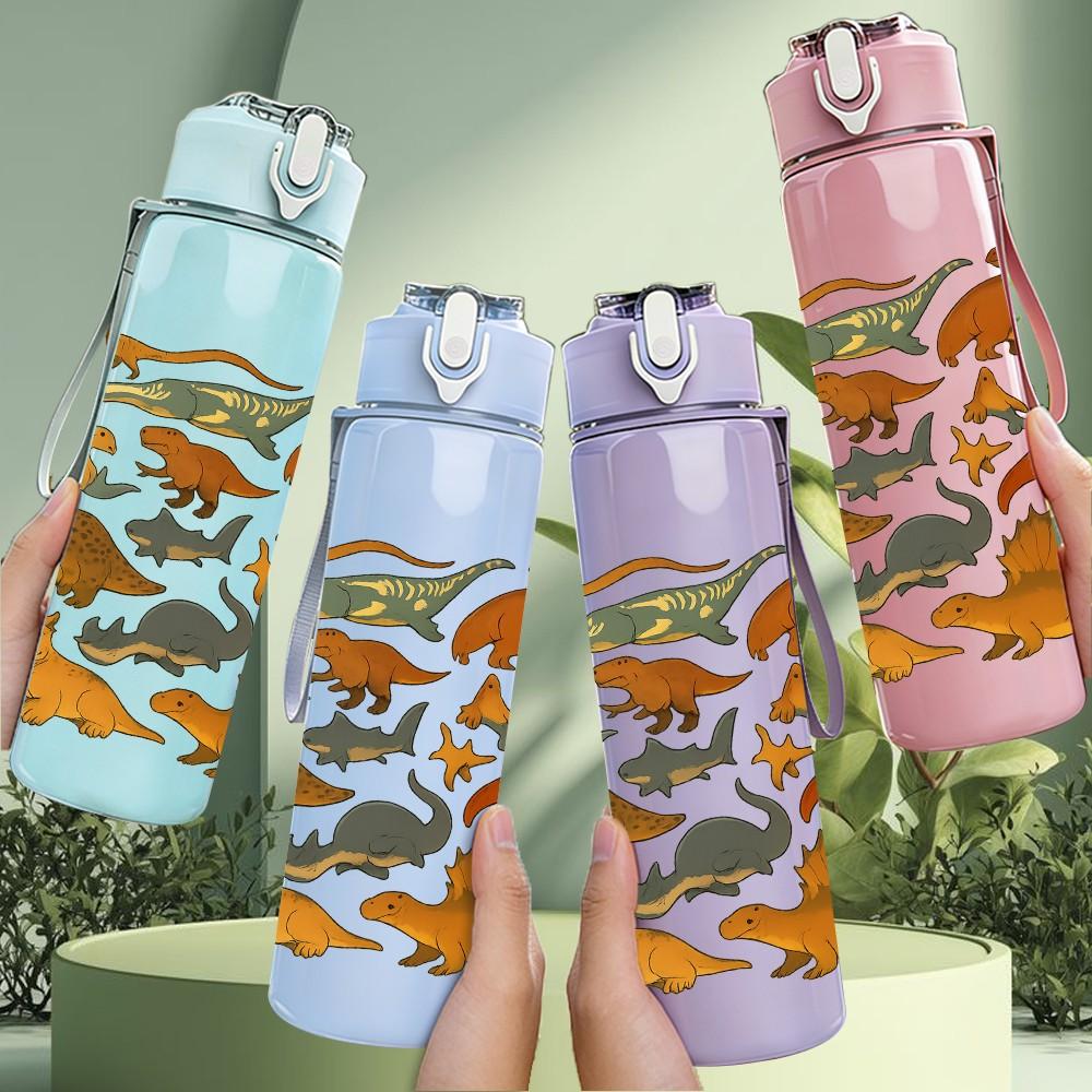 1PC Jungle Animal Group Print 750ml Color Plastic Sports Water Bottle Leakproof Flip Straw Lid Suitable for Sports Office Home Use