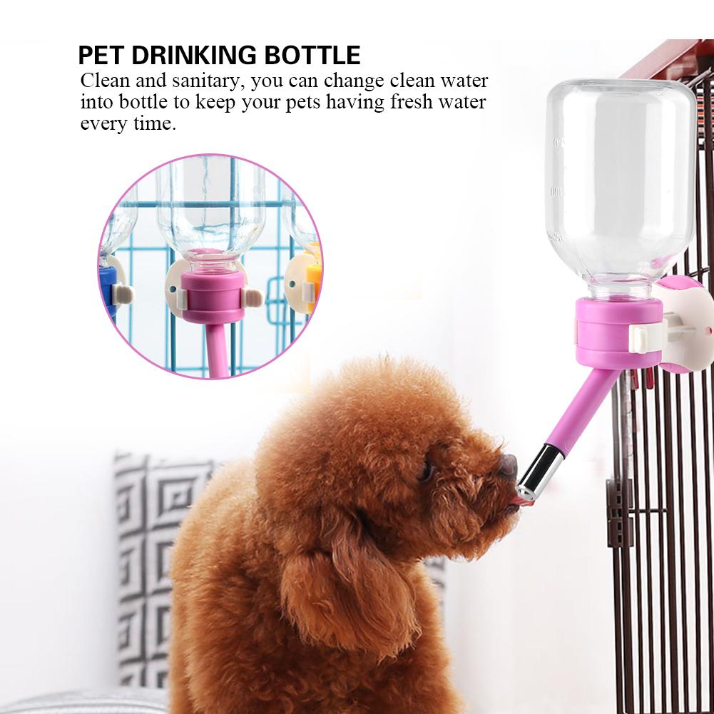 Pet Dog Hanging Drinking Bottle Head Fountain Portable Cat Water Dispenser(S 150ml Pink)