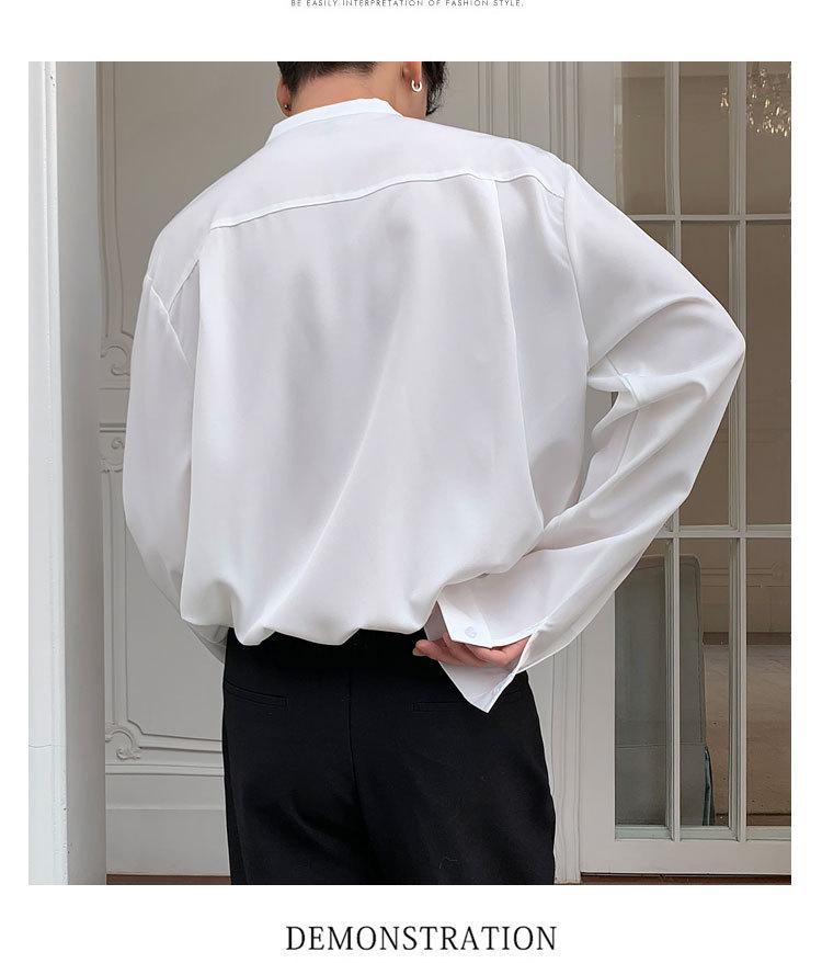 Men's Early Autumn Trendy Korean Ice Silk Long Sleeve Shirt