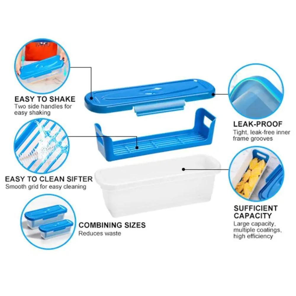 2 Piece Rectangular Fried Fish Batter Bowl Leak-proof Large Capacity Fish Breader Batter Bowl Plastic with Sieve Tray