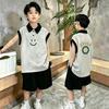Boys' Trendy Color Block Polo Vest Set - Summer Two-Piece Sleeveless Outfit for Medium and Large Kids.