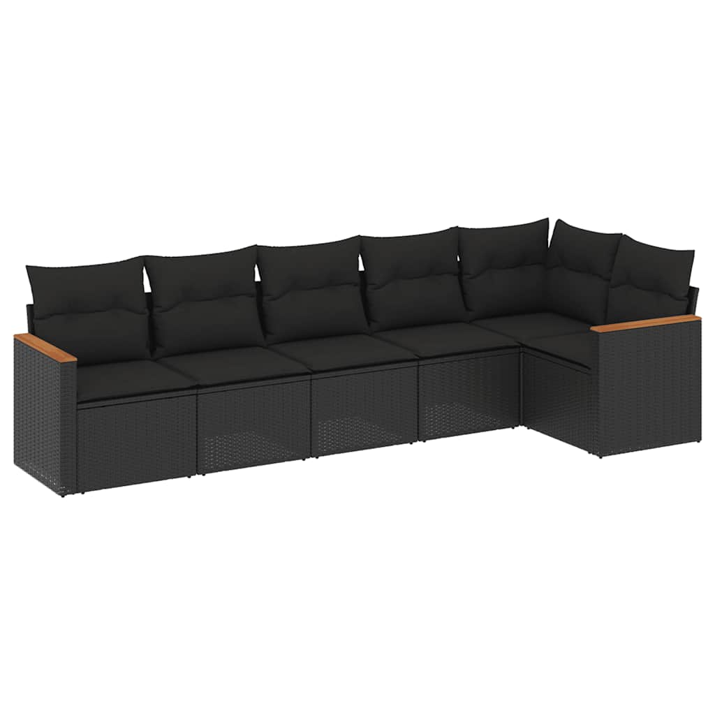 6 piece Garden Sofa Set with Cushions Black Poly Rattan