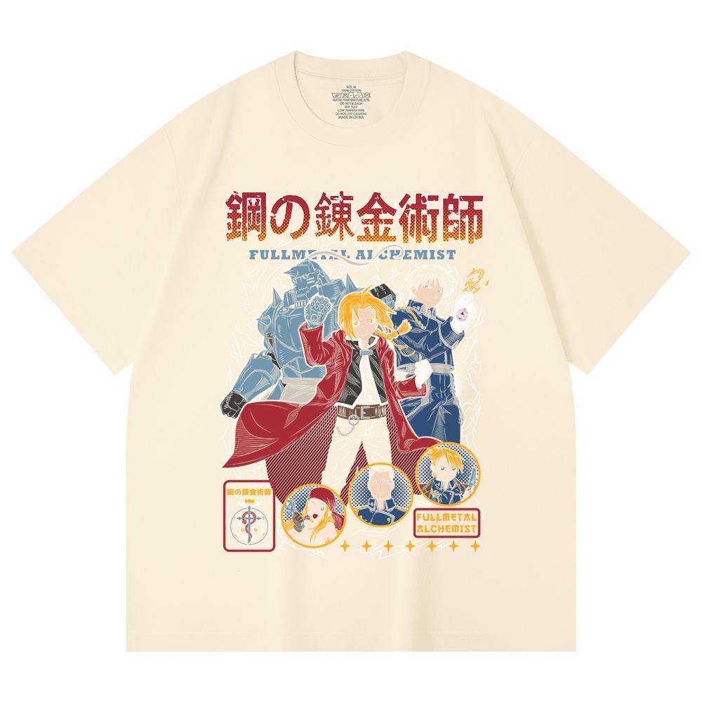 

230 г/м² 100% хлопок Футболка унисекс с принтом Fullmetal Alchemist V2, плотный хлопок XS абрикосовый