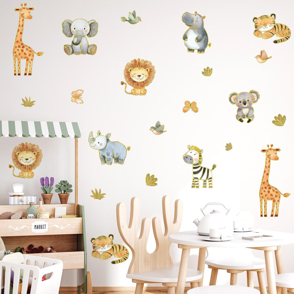 Tj11004 Creative Animal Lion Tiger Giraffe Wall Sticker Landscaping Decoration Living Room Bedroom Background