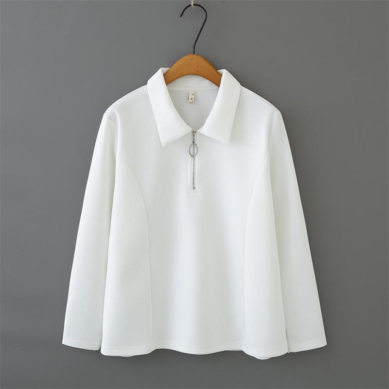

2026 Spring Plus Size Women s Long Sleeve Half Zip Lapel Top Casual Cotton T-shirt 3XL белый