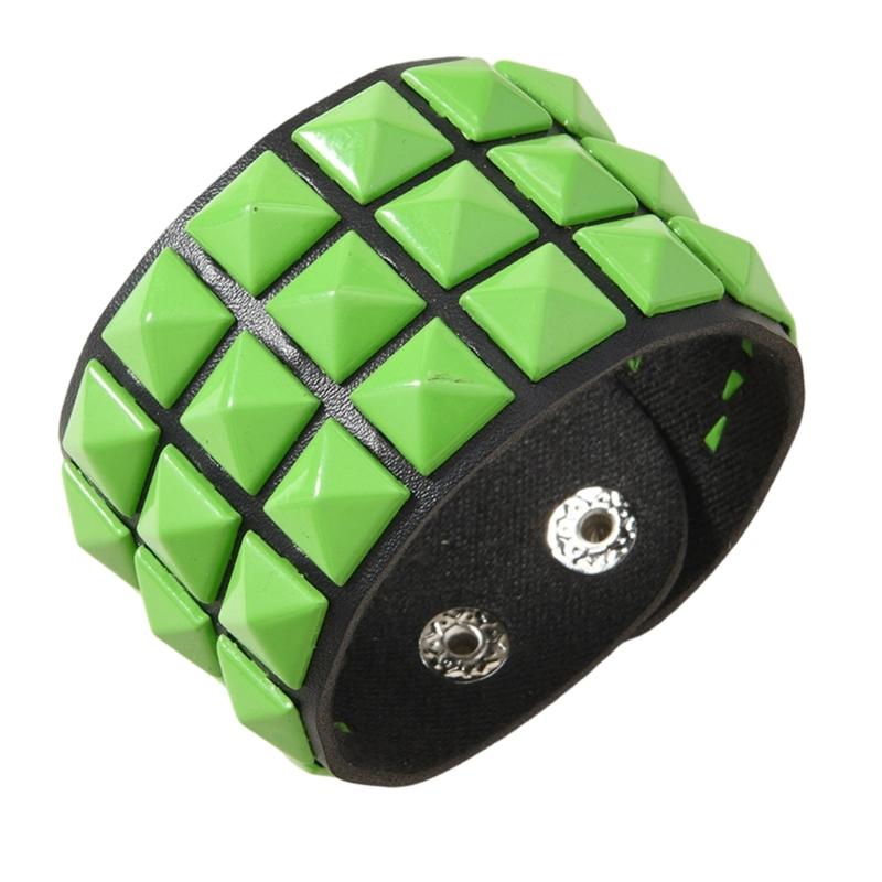 Comfort Fit Adjustable Bracelet Three Row Square Studs Punk Design Soft Leather for Stylish Daily Fashion