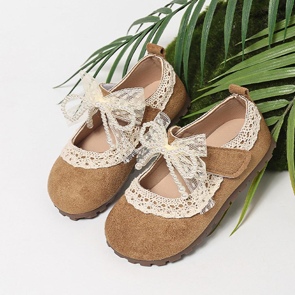 Kinder Weiche Sohle Leder Kleinkindschuhe Schnürband Schleife Verziert zum Hineinschlüpfen Ballerinas Bequem Flexible Sohle Schuhe für Mädchen