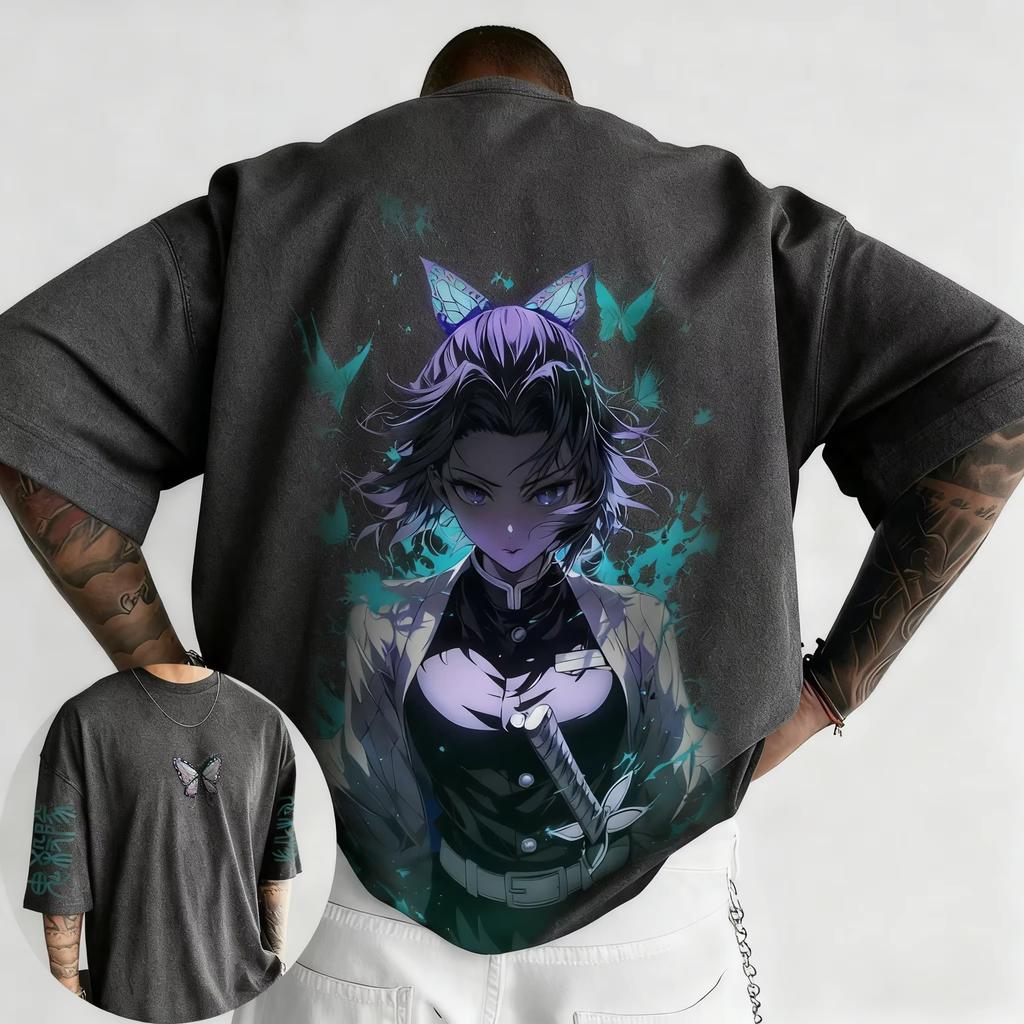Oversized Demon Slayer Anime Printed Men and Women Tshirt Couple Street Fashion Casual Parent Child Top Summer Harajuku Y2K