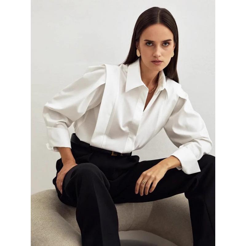 

Европейская и американская приталенная женская рубашка в стиле пэчворк с плечами под прямым углом - Дизайн с длинным рукавом для весны Small