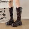 Winter Platform Thick Heel Women Knight High top Cosy Soft Leather Street Mordern Long Booties De Mujes