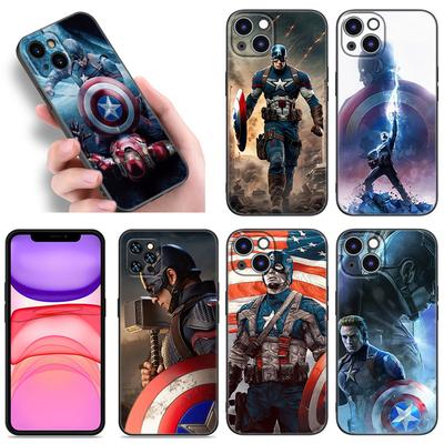 Funda de Capitán América para Apple iPhone 12 13 Mini 11 14 15 Pro Max 7 8 Plus X XR XS SE 2020 2022 Funda de Silicona Negra