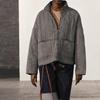 Zara Versatile Solid Color Zipper Stand Collar Long Sleeve Cotton Jacket Women Jackets Gray 4088052-802
