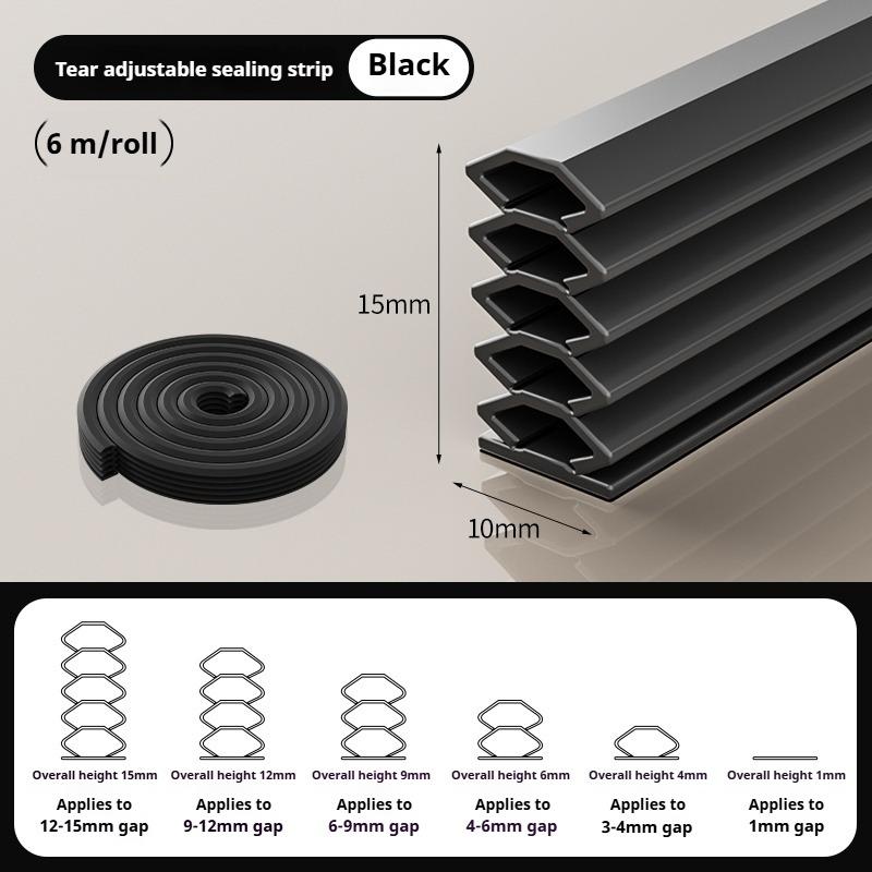 

1pc 6M/236.22in Adjustable Sealing Strip Self-adhesive Insulation Soundproof Door Window Gap Weather Stripping Multi-layer Seal 6m чёрный