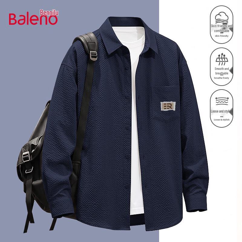 Baleno Men's Casual Seersucker Long Sleeve Shirt